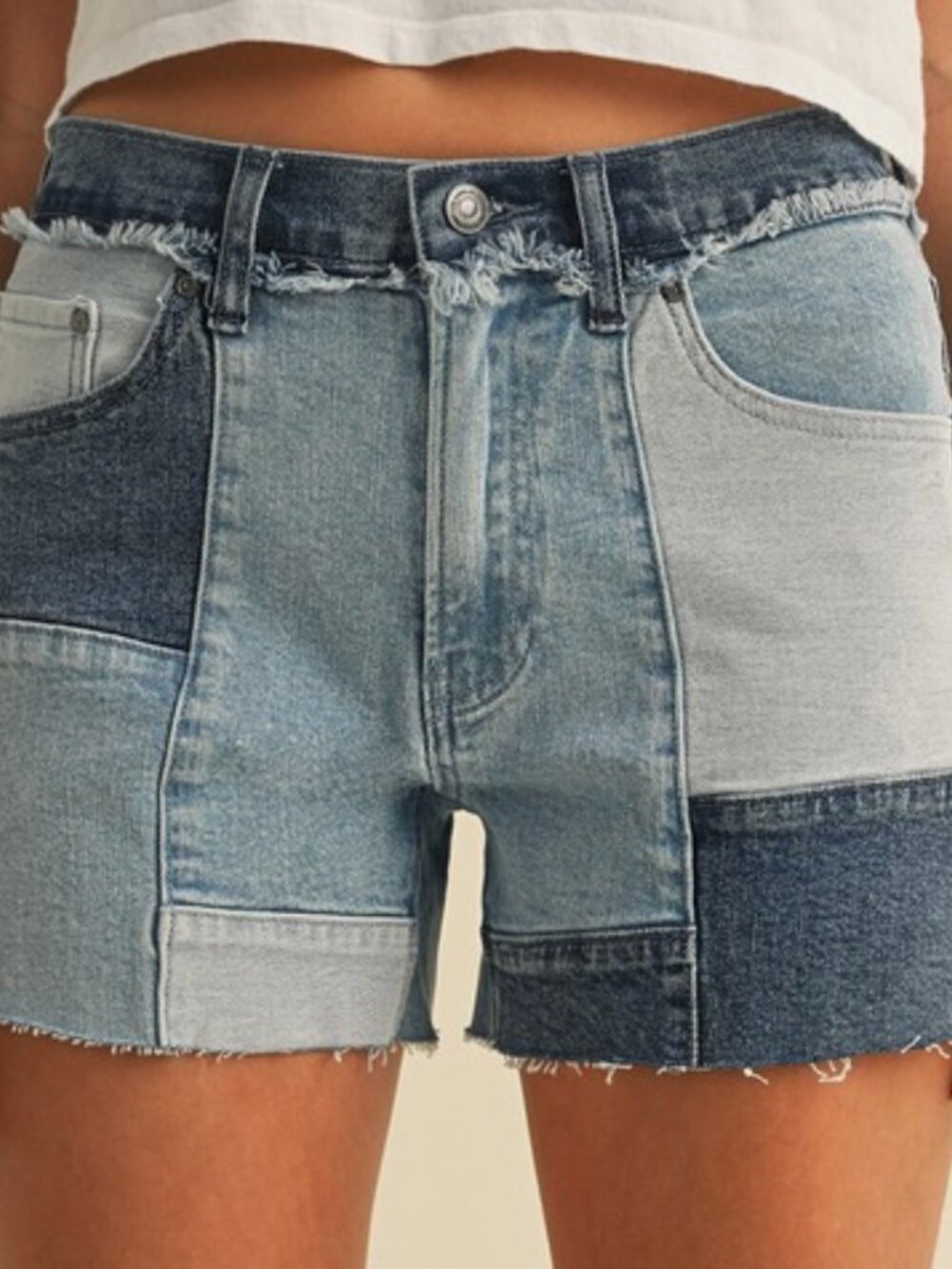 Anniewear Denim Combo Mid Rise Shorts